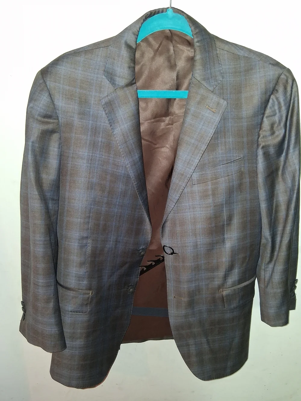 Men's Brown Plaid Sport Coat with Blue Windowpane